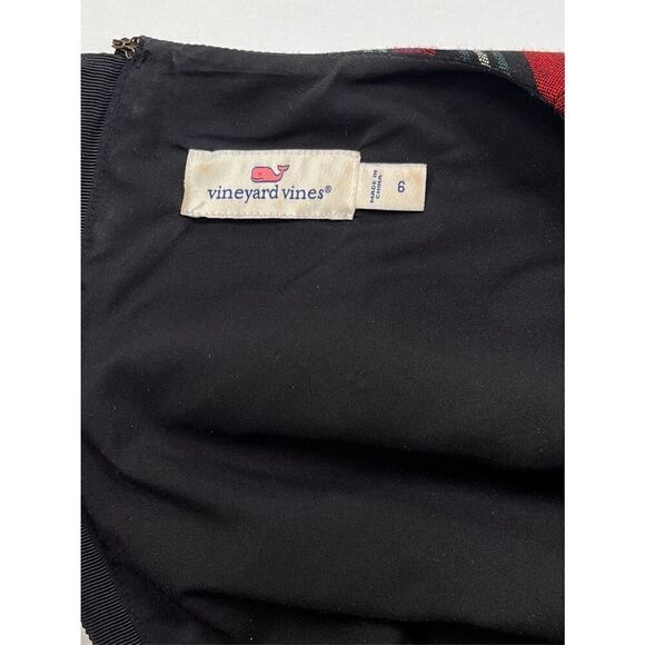 Vineyard Vines Jolly Plaid Greenwich Flutter Sleeve Shift Dress Black Red Size 6 - Picture 3 of 8